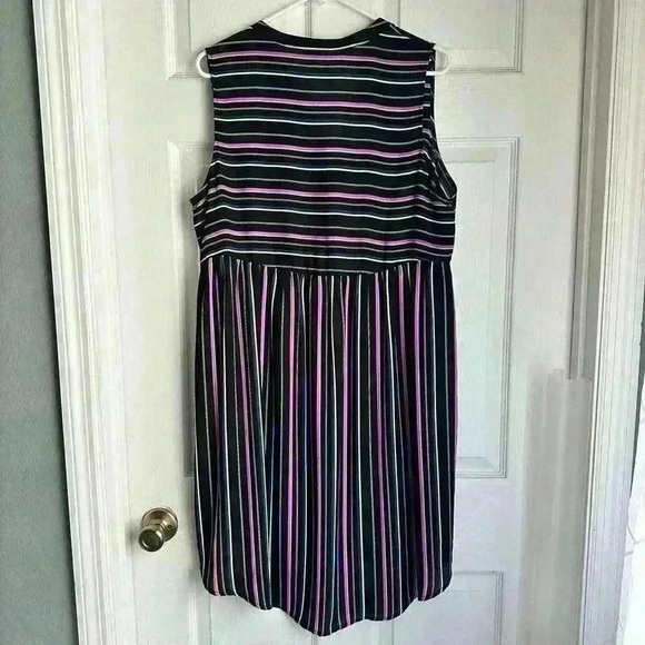 Torrid Lexie Georgette Tunic Tank Black White Purple Green Striped - Picture 2 of 6